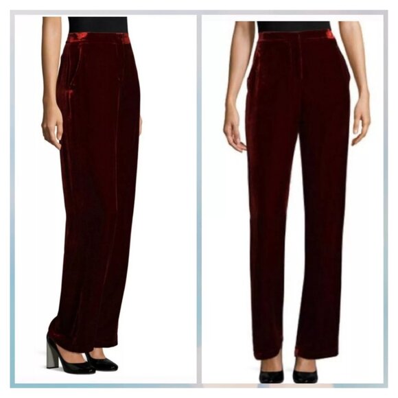 BCBGMAXAZRIA High Waist Burnt Orange Velvet Velour COLTON Wide Leg Pant